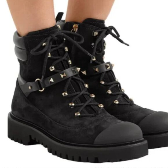 VALENTINO GARAVANI Rockstud Suede Combat Boots size 39/US 9 NWOT - Picture 5 of 14